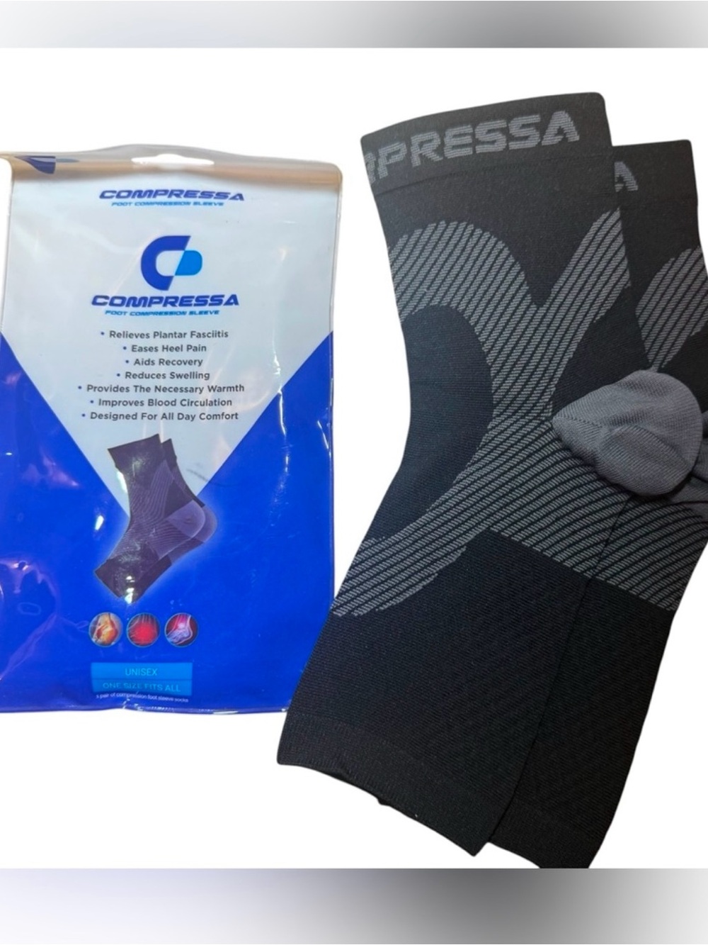 Compressa Unisex Compression Ankle Sleeve - Support & Pain Relief Plantar Fasc